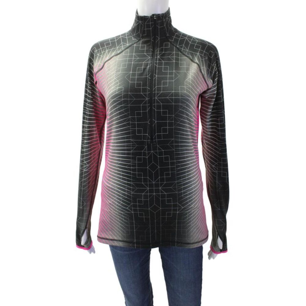 Nike Womens Ombre Geometric Print Long Sleeve Zippered Detail Top Pink Size M